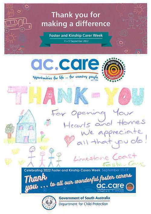A thank you message to carers