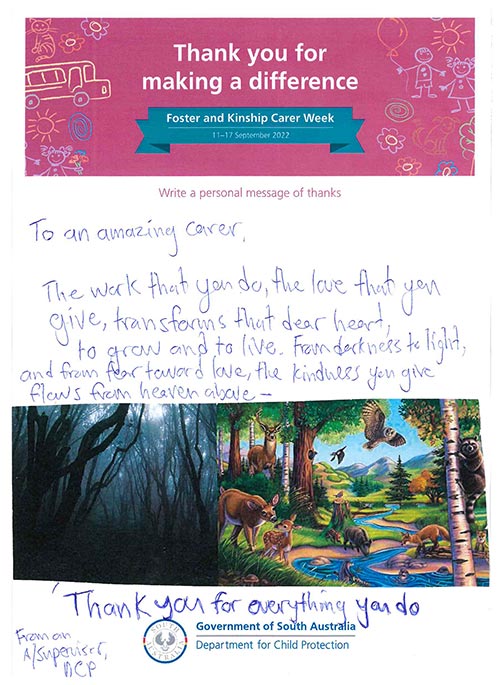 A thank you message to carers