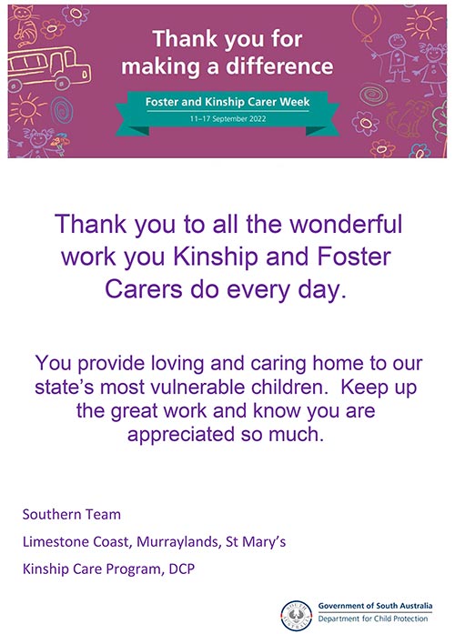 A thank you message to carers