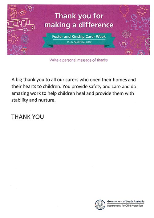 A thank you message to carers