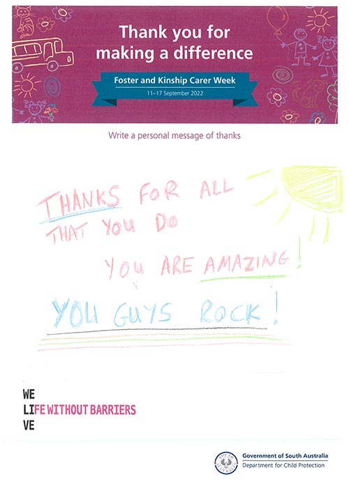 A thank you message to carers