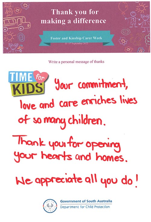 A thank you message to carers