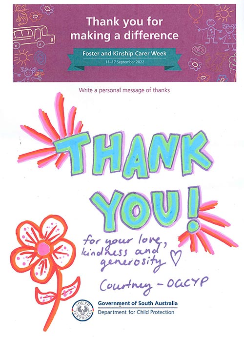 A thank you message to carers