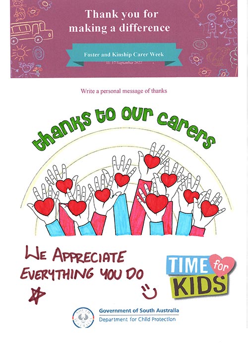 A thank you message to carers